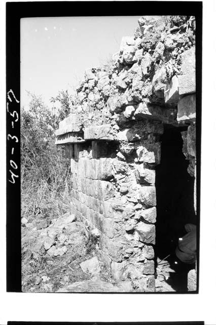 Wall section at N. jamb, W. doorway, Roof comb Bldg., Xkupaloma.