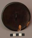Wooden lid for jar with brown and blue glaze