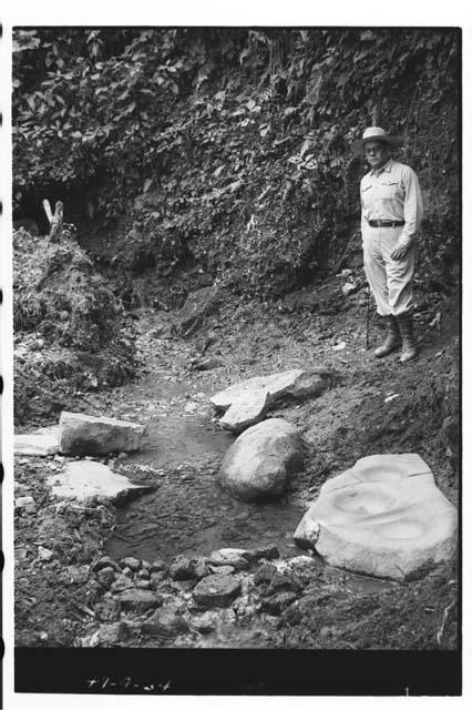 La Gruta ; A Spring Issuing from a Barranca Head, and on Right a Ground Stone