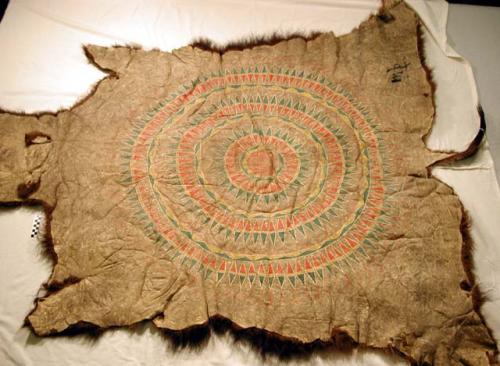 Man's painted buffalo skin robe - feathered circle design