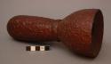 Handle?, carved wood, rounded end, tapered to neck, chalicelike head