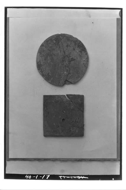 Stone mirror backs.  Round - S.A.A. 152 - Tomb III, Str. 24.