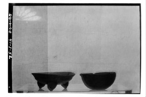 Tetrapod bowl, Diam. 19.  Hemispherical bowl, Diam. 19.