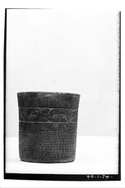 Carved vessel, SAA 193.  Tomb II, Str. 24, Ht. 13 cm.