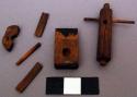 Toy, wood toggles and spindles possibly from a doll's cradle