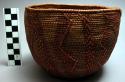 Bowl, coiled basketry, zigzag and linear red pigmented design