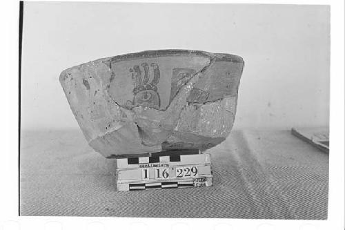 Polychrome Pottery Bowl with Cross-Hatched Design