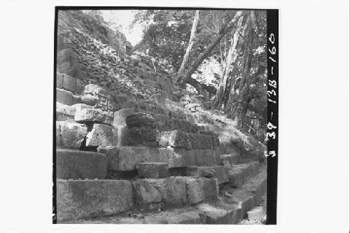 View across sculptured steps