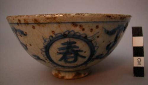 Bowl with white and blue glaze