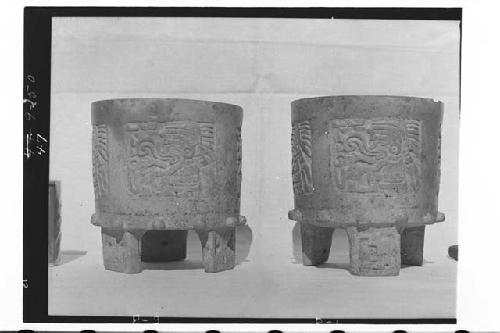 Pair of Tiquisite ware cylindrical tripods