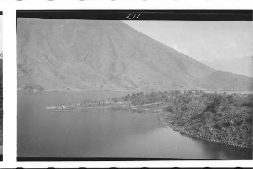 Santiago Atitlan. Volcan San Pedro, at extreme right the knoll on which are the