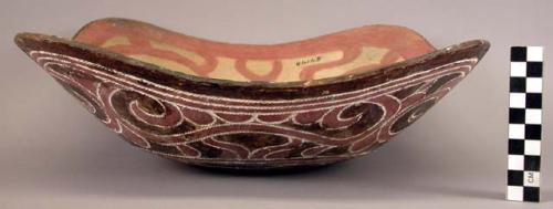 Earthenware bowl with cord-impressed and polychrome designs on exterior and polychrome designs on interior