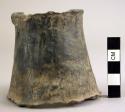 Ceramic partial vessel , jar neck, black, burnished, mended, worn