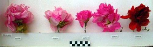 Nine Large Silk Flowers on Wire Stems, Eight Pink and One Red