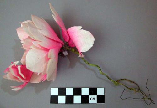 Nine Large Silk Flowers on Wire Stems, Eight Pink and One Red