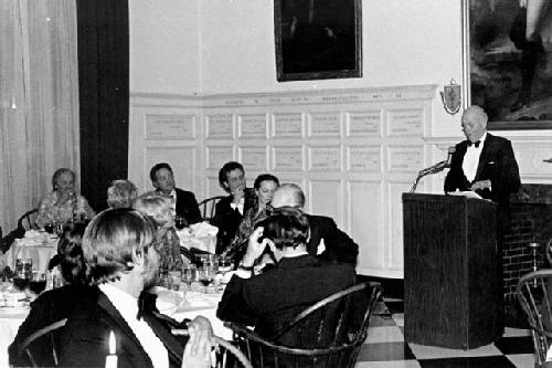 Gordon Willey at podium at Dinner in honor of Gordon Willey, April 26, 1983