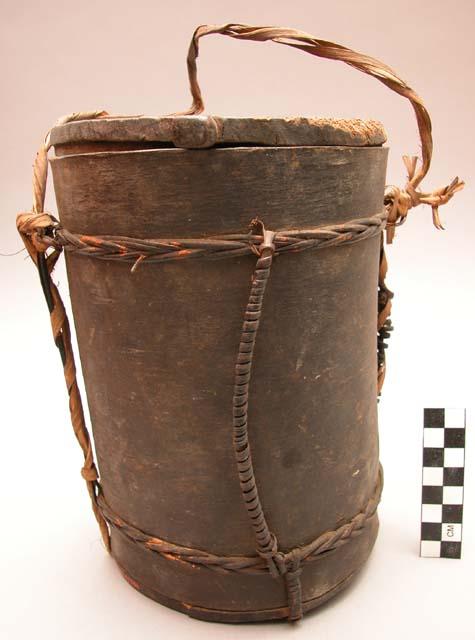 Wooden container in which seed rice is kept and carried to clearings