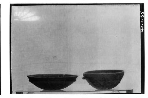 Bowl with composite silhouette, Diam. 27.5.  Bowl with hook-lug, Diam. 21.7.