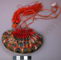 Kidney-Shaped Embroidered Red Silk Purse with Silk Tassels
