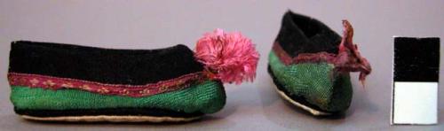 Fourteen Pairs of Doll's Shoes, Multi-Colored with Black Trim