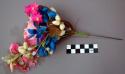 Hair Ornament with Cluster of Silk and Other Fabric Flowers on Wire Stems