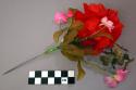 Hair Ornament with Large Red Silk Flower, and Small Pink and Metallic Flowers