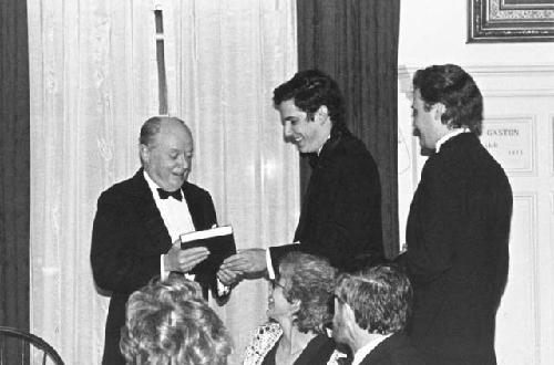 Gordon Willey, Richard Leventhal, Alan Kolata at dinner in honor of Gordon Will