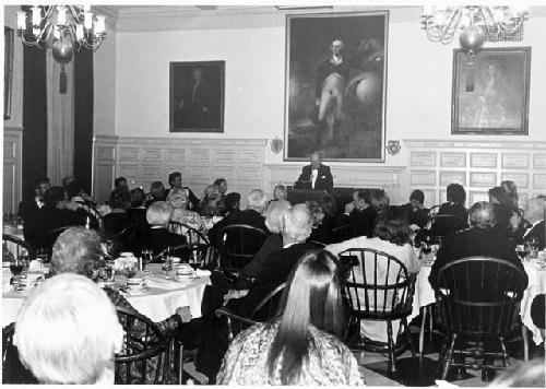 Gordon WIlley speaking at dinner in honor of Gordon Willey, April 26, 1983