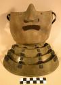 Face mask and gorget, molded metal for chin and nose, overlapping gorget