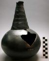 Jars, ceramic, blackware, rounded body & base, conical incised narrow neck
