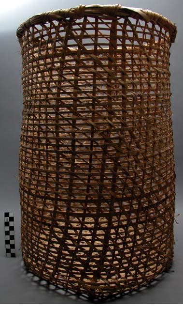 Tall basket, open hexagonal weave, cylindrical in shape, zaru