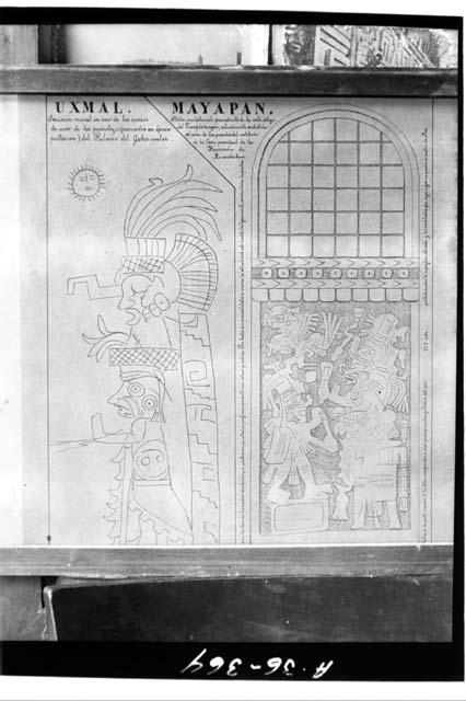 Maler drawing of Stela 1 at Mayapan