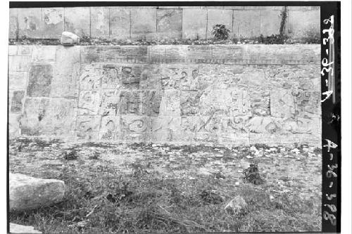 Ballcourt sculpture, N. panel at W., left