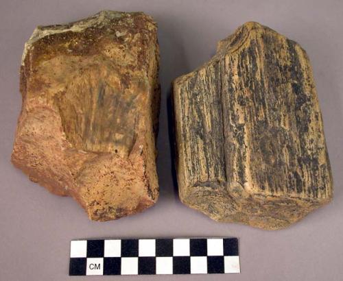 7 large single-ended hand adzes of fossil wood