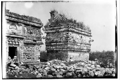 Monjas; Rear of Iglesia at right; East facade, East wing at left