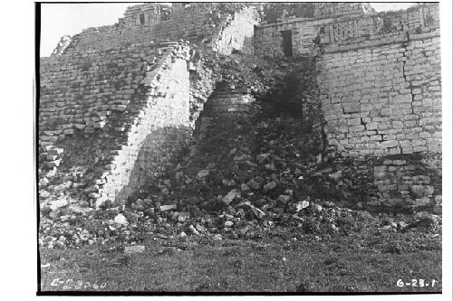 Northwest corner at Monjas showing excavation hole.