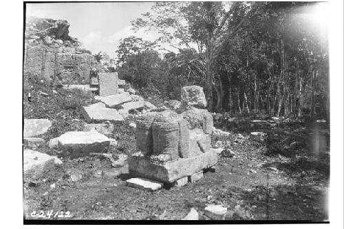 Platform of the Cones - Chac Mool on E. side after repair