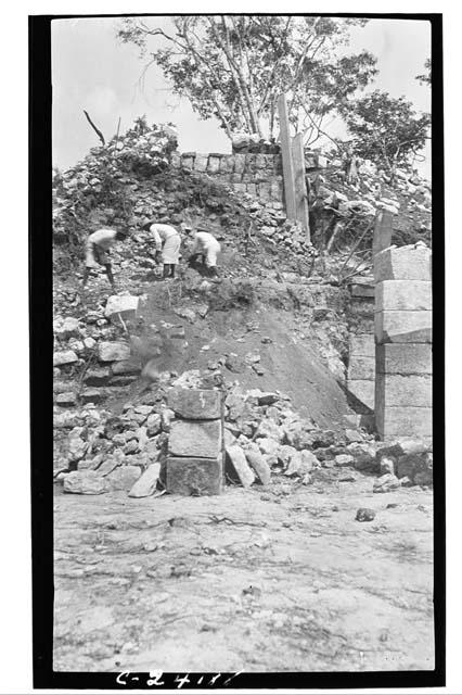 NE colonnade - start of excavations of stairway at W. end