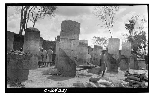 NE colonnade - showing excavation between columns looking NE