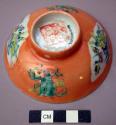 Set of Three Glazed Porcelain Dishes with Polychrome Plant/Vase Decoration