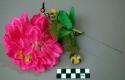 Hair Ornament with Pink Silk Flowers and Paper and Fabric Buds and Leaves