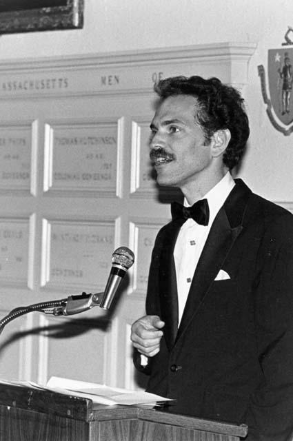 Jeremy Sabloff at podium at Dinner in honor of Gordon Willey, April 26, 1983