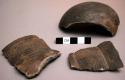 Bowl, grey ceramic, 3 body & rim sherds, incised decoration