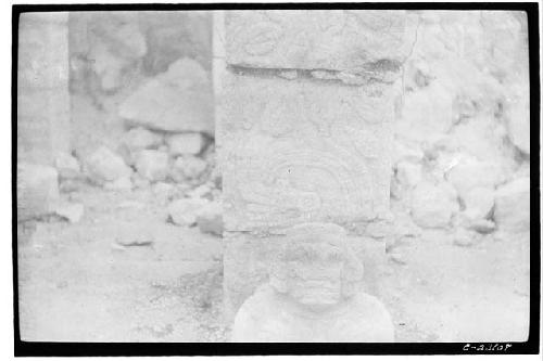 Head and Torso at base of column at the Temple of Owls.