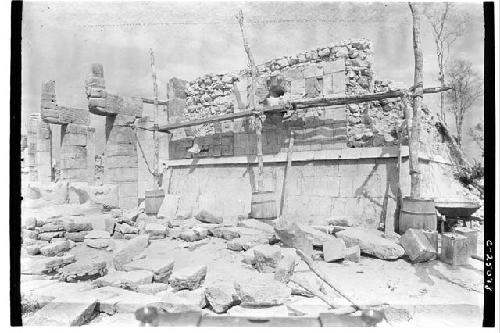 South anta at the Temple of Warriors during repair