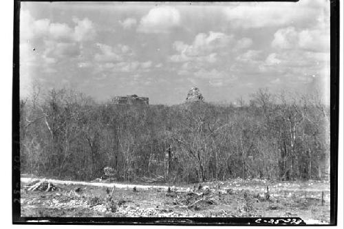 From Temple of Small Ball Court looking S to Caracol and Monjas