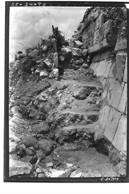 Northwest Colonnade of the Temple of Warriors during excavation