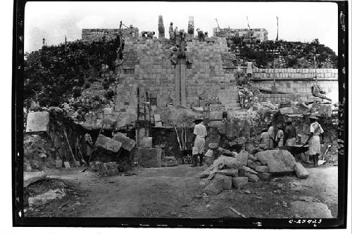 Stairway excavation and repair at the Temple of Warriors