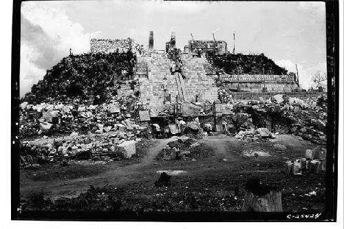 T. of Warriors cut in front of stairway, excavation, repair of stairway and 3rd