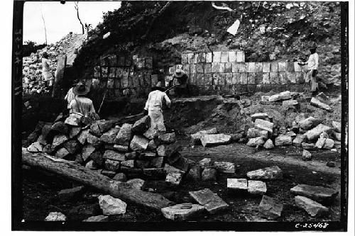 In situ portion of first sloping element at the Temple of Warriors